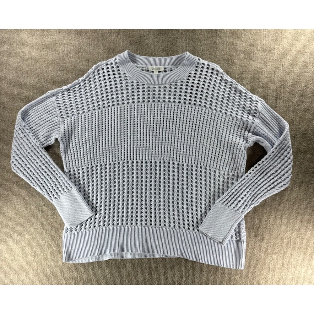 Haven Well Within Organic Cotton Open Knit Sweater XL Light Blue  Crochet Crew